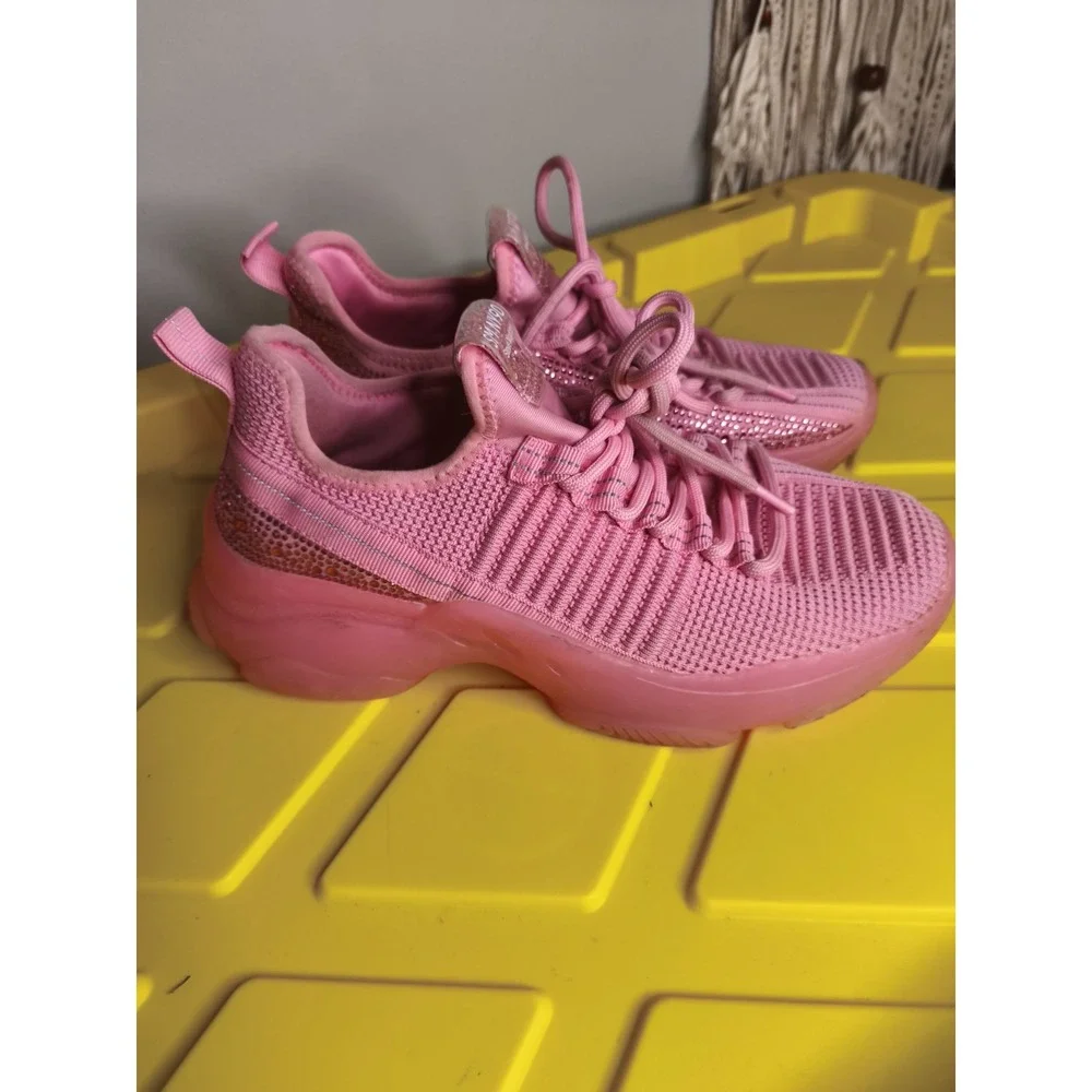 Y2K Steve Madden Women's Girls Maxima Sneaker Size 5 Pink Rhinestone Embellished